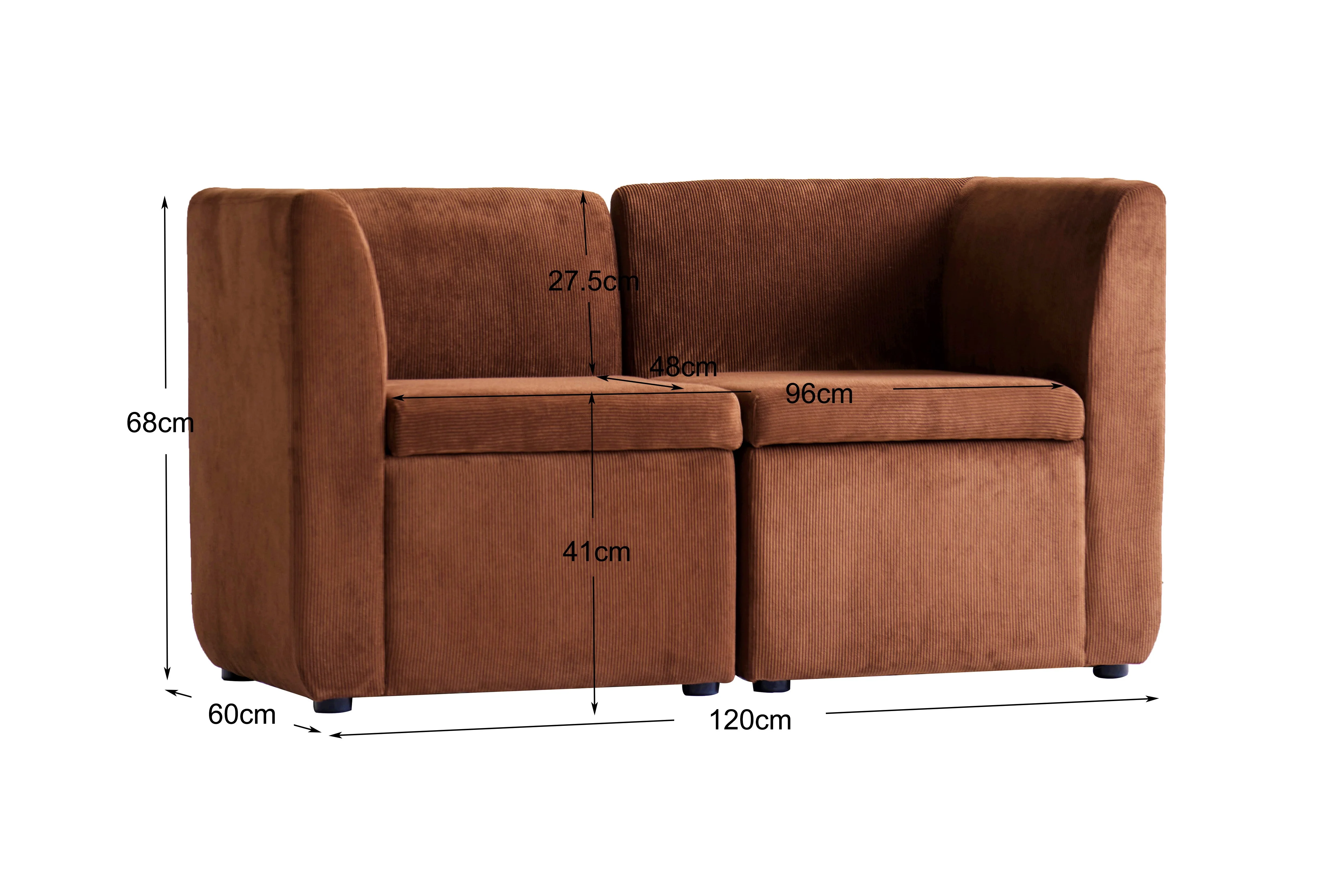 VARDE - Canapé modulable 2 personnes en velours côtelé terracotta - Image 3