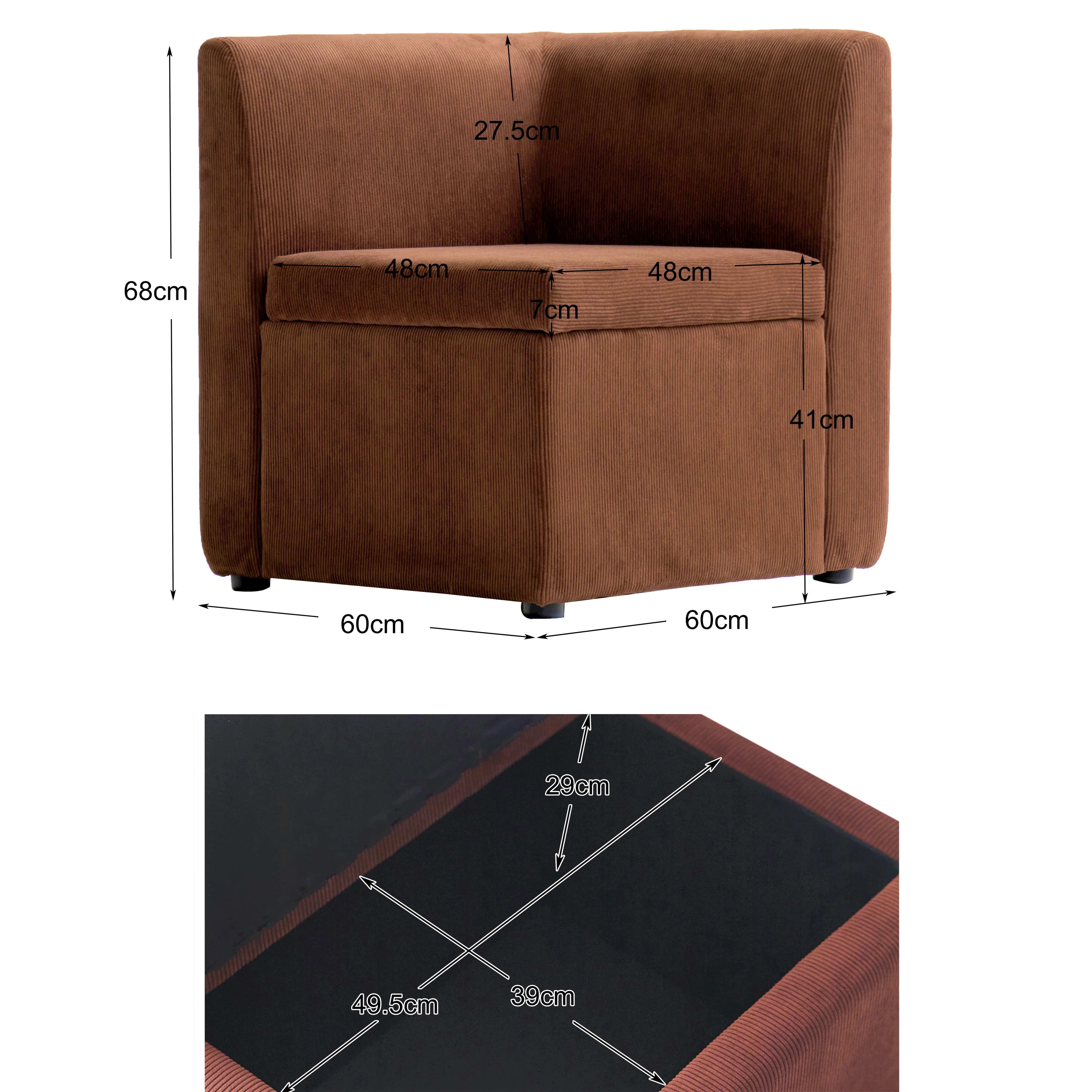 VARDE - Canapé d'angle modulable 1 personne en velours côtelé terracotta - Image 3
