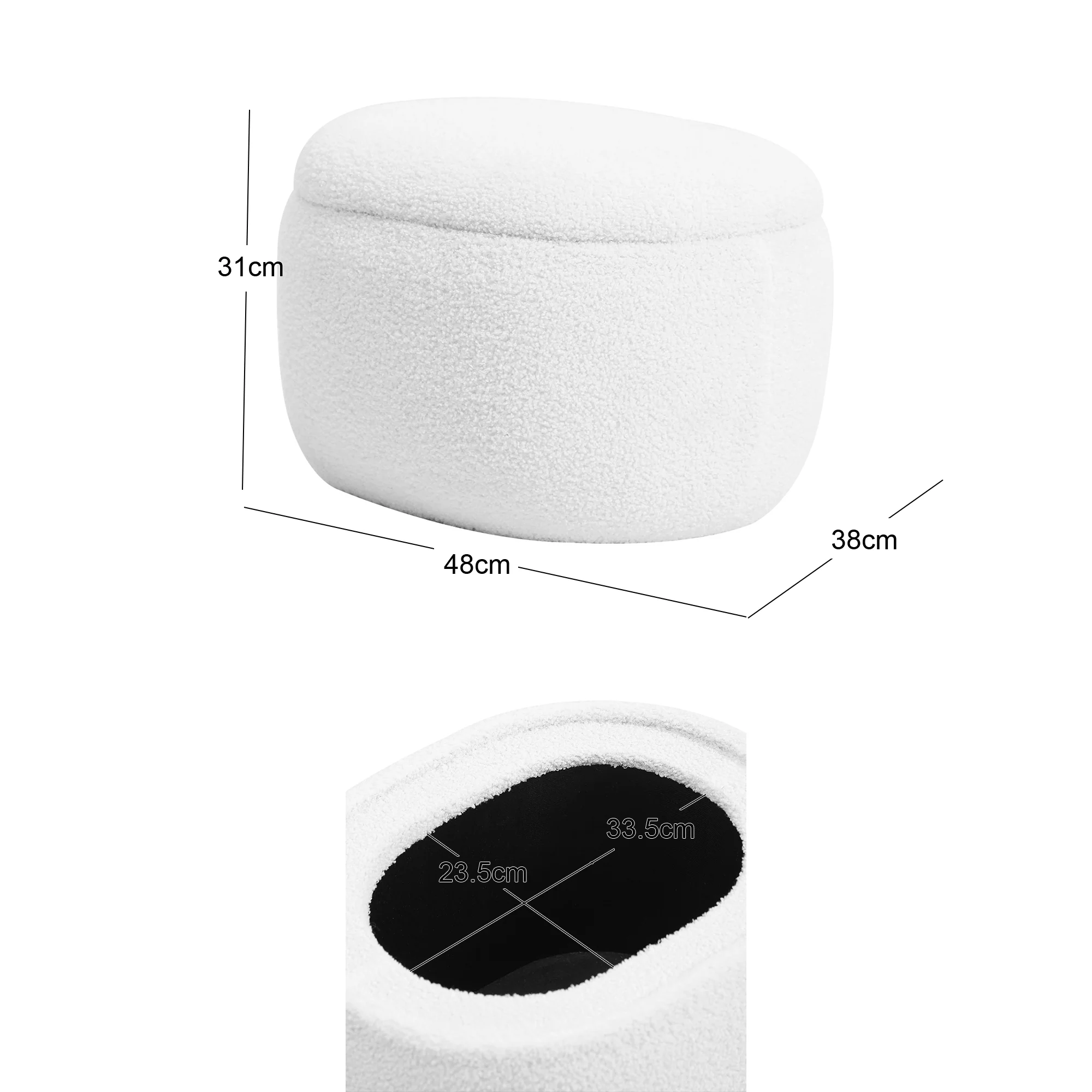 VASA - Pouf table basse avec rangement en bouclettes blanches - Image 4