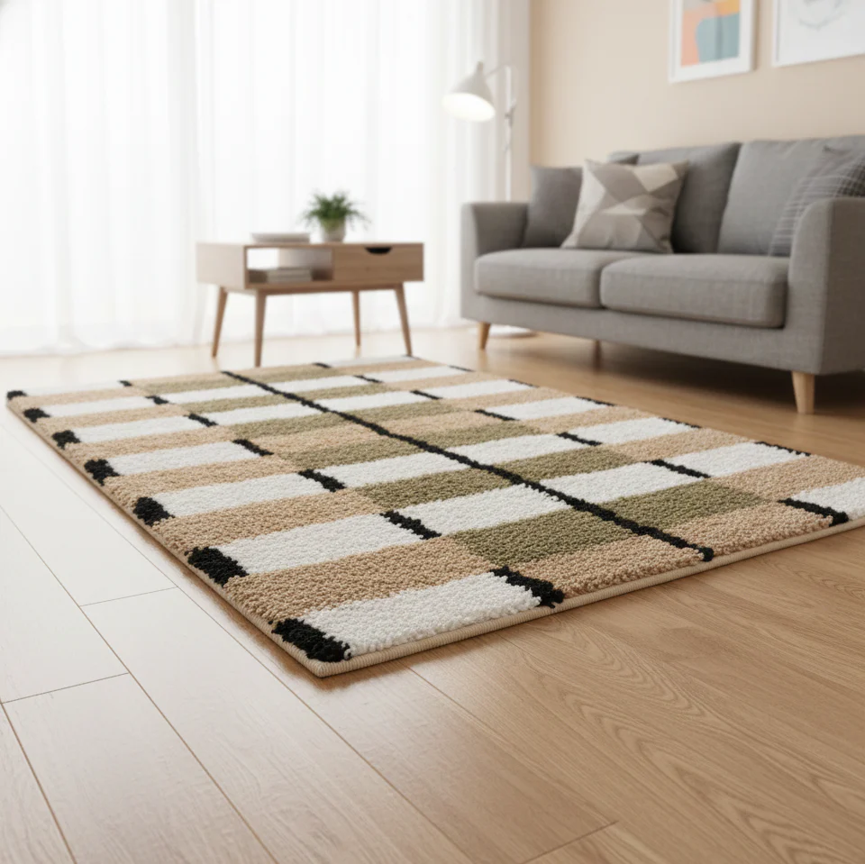 VAXJO - Tapis rectangulaire en coton avec motifs marrons et écrus 120 x 180 cm - Image 3