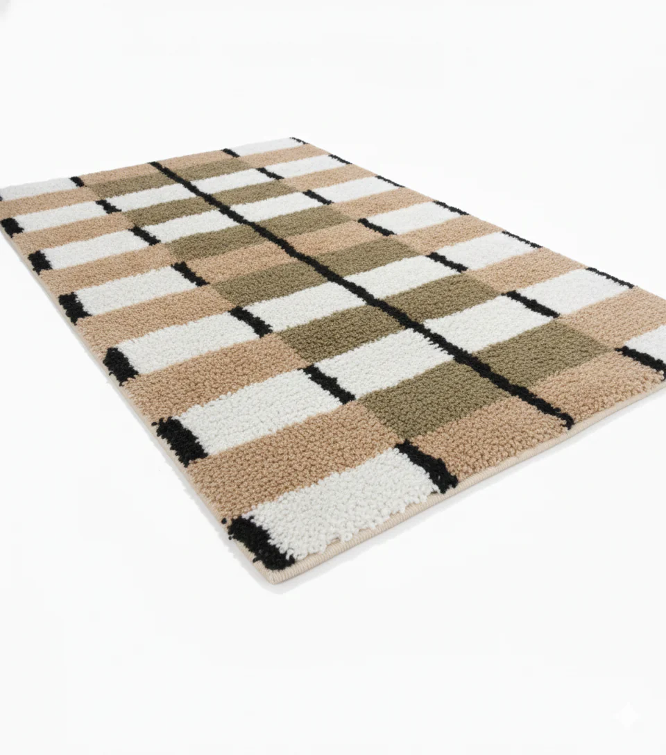 VAXJO - Tapis rectangulaire en coton avec motifs marrons et écrus 120 x 180 cm - Image 7