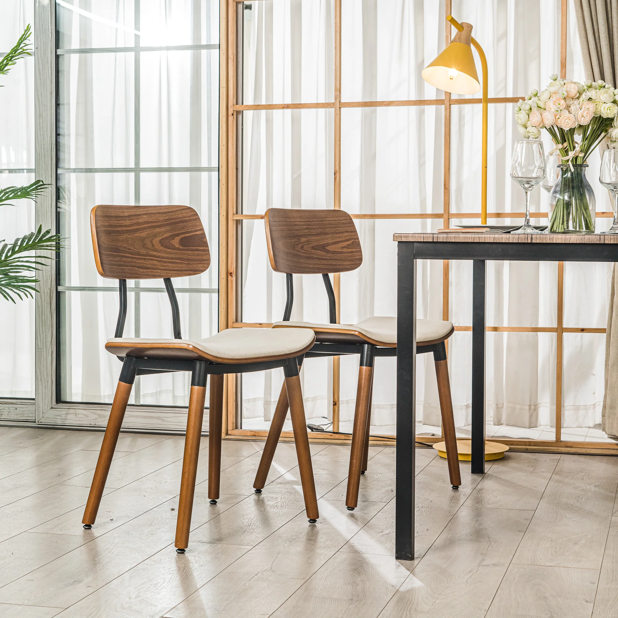 VICTORIA - Lot de 2 chaises en bois et velours beige - Image 3