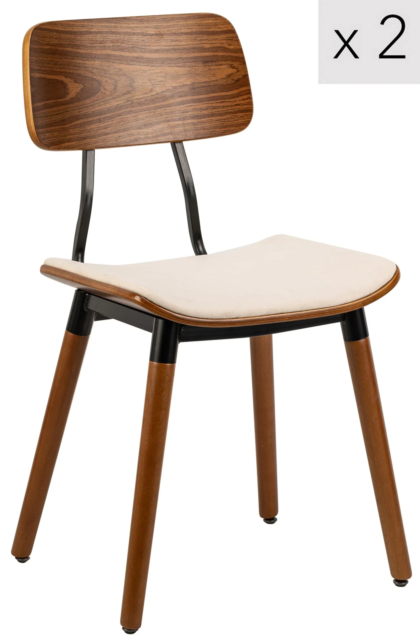 VICTORIA - Lot de 2 chaises en bois et velours beige - Image 9
